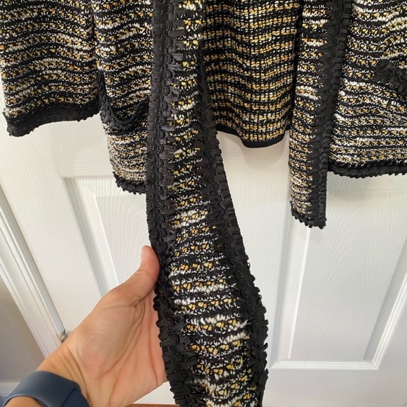 St John Couture Gold Black White Knit Open Jacket Ruby Stone Pocket Jewel - Picture 7 of 9